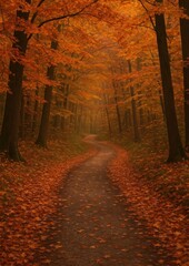 Obraz premium Serene autumn forest path view