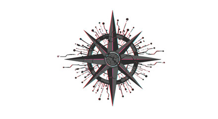 Vector Illustration of Nautical Compass Rose in Modern Geometric Style with Black and Red Colors