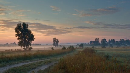 Obraz premium A tranquil rural landscape at dawn