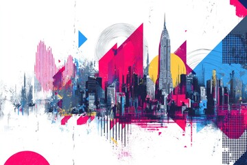 Abstract New York City skyline, vibrant geometric shapes and textures