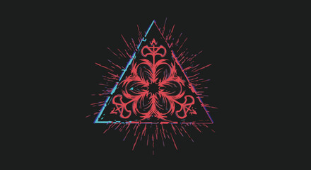 Neon Geometric Vector Illustration with Abstract Triangle and Floral Elements in Modern Style