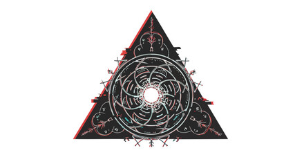 Abstract Geometric Vector Illustration with Triangle and Circular Elements in Dark and Red Color Scheme