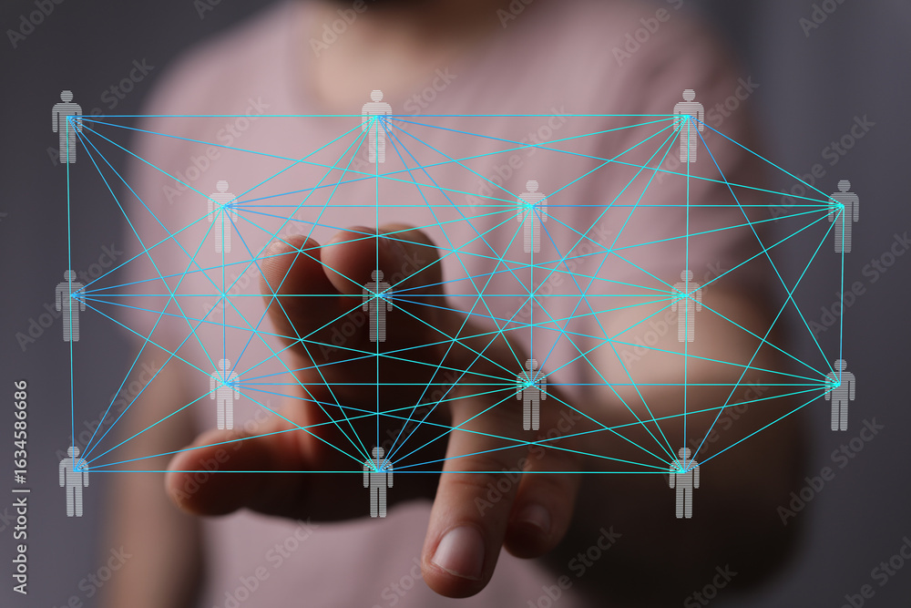 Poster visual representation of a global network, showing interconnected people.