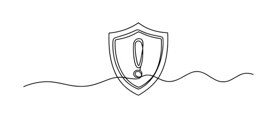 Shield with exclamation mark warning symbol continuous line art security protection © Mehedy
