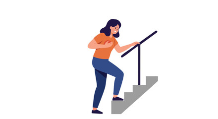 Minimalist Vector Illustration of Woman Climbing Stairs in Modern Flat Style with Warm Color Palette
