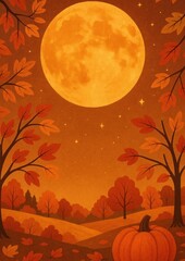 Autumn night with harvest moon.