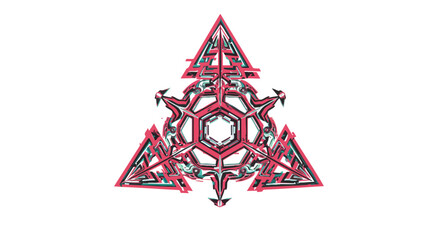 Futuristic Geometric Vector Pattern with Triangular and Hexagonal Elements in Neon Pink and Blue Colors