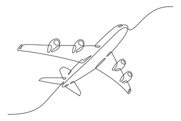 Continuous one line drawing Flying plane. Vacation. One continuous line isolated minimal...