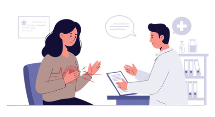 Vector Illustration of Medical Consultation Scene with Female Patient and Doctor in Modern Style