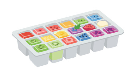 Vector Illustration of Frozen Fruit Cubes in Modern Minimalist Style with Bright Color Palette