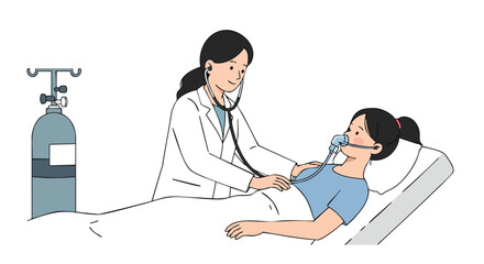 Vector Illustration of Medical Professional Caring for Patient in Hospital Bed in Modern Minimalist Style with Blue and White Colors