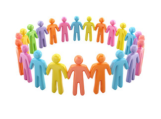 Colorful figures, hand-in-hand, form a circle