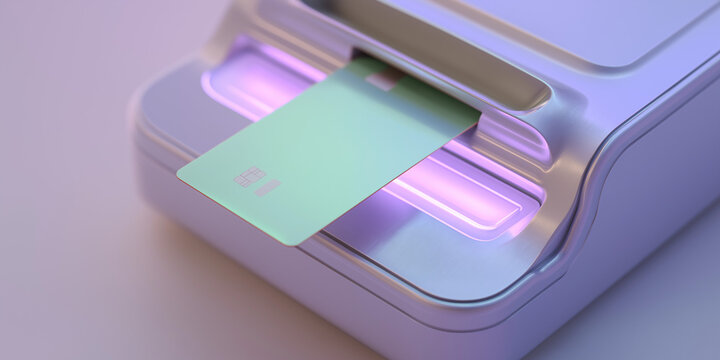 Mint green credit card inserted into card reader