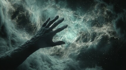 Ethereal Hand Reaching Out in Cosmic Space