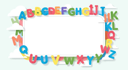 Colorful Alphabet Frame with Clouds and White Space Perfect for Educational Content