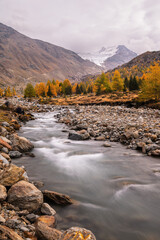 autumnal landscape inside Forni’s Glacier Valley, Santa Caterina Valfurva, Bormio, Sondrio
