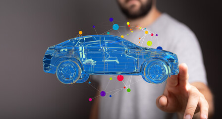Modern automotive design concept.  Digital visualization of a car.  Innovation and technology.
