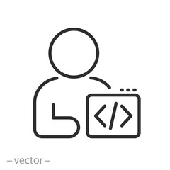 programmer icon, software development, programming specialist, coding engineer, thin line symbol on white background - editable stroke vector illustration eps10