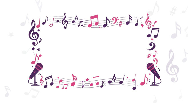 Artistic musical frame with microphones and music notes for creative compositions