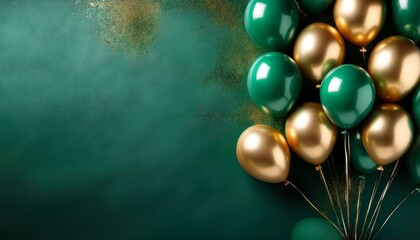 gold green balloons on emerald background
