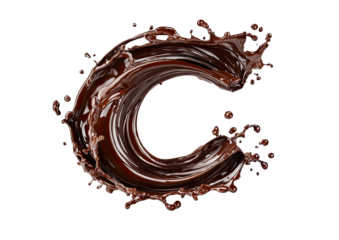 Dark chocolate liquid swirls in a letter C shape