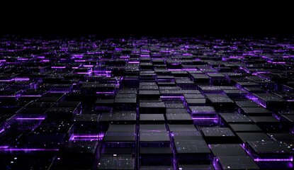 Dark, glowing, purple-lit cubes