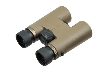 Compact binoculars with black eyepieces.