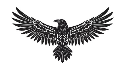 Obraz premium Vector Illustration of Bird with Outstretched Wings in Modern Decorative Style in Black Monochrome