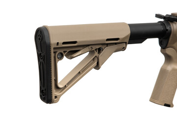Close-up of an adjustable rifle stock.