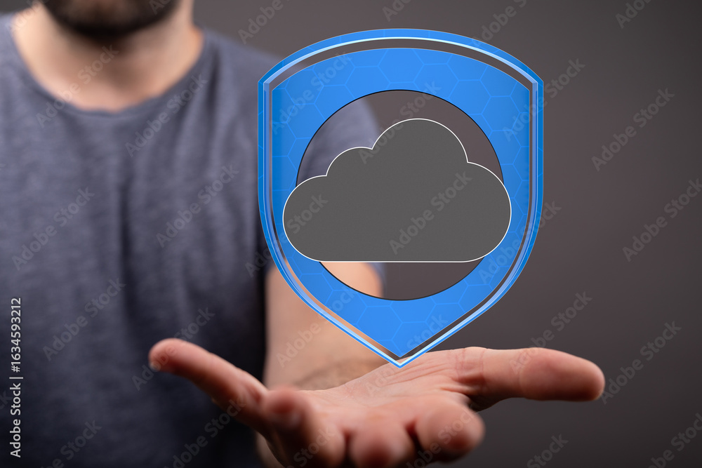 Poster protecting your data in the cloud. secure, reliable cloud storage solutions.