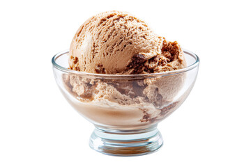 Chocolate ice cream scoop in glass bowl isolated on transparent background