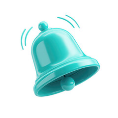 3d illustration of turquoise bell ringing, isolated on transparent background