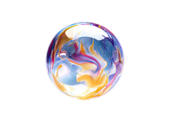 Abstract sphere, vibrant colors swirling within a glossy, transparent orb
