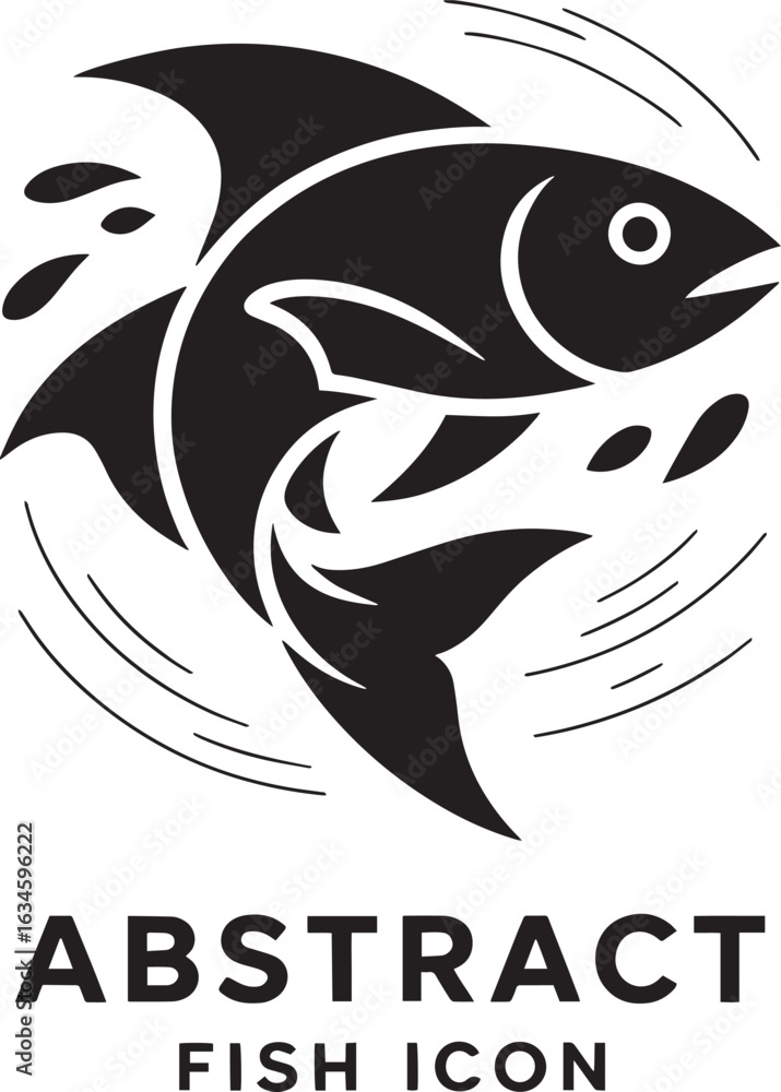 Poster dynamic fish icon with water swirls and abstract design for seafood branding and aquatic concepts