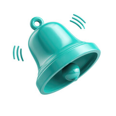 3d illustration of turquoise bell ringing, isolated on transparent background