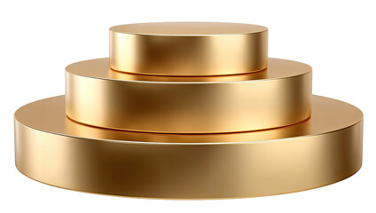 Three golden circular tiered display podiums