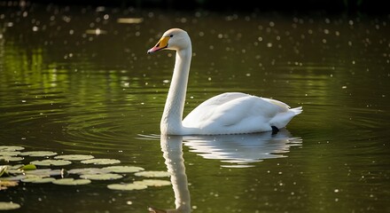 Fototapeta premium Majestic White Swan Gliding Gracefully on Calm Water
