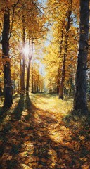 Obraz premium Sunlit autumn forest path