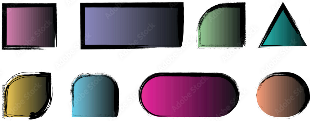 Wall mural grunge-inspired square and rectangle frame collection with colorful gradient ink effects – vector bo
