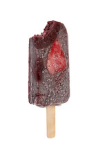 mulberry and blue berry flavor popsicle with some bites on white background