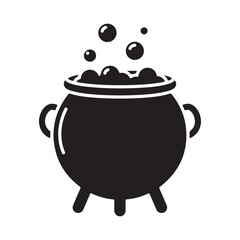 Black Cauldron Bubbling with Potion Ingredients for Halloween Brew in Simple Vector Illustration Style