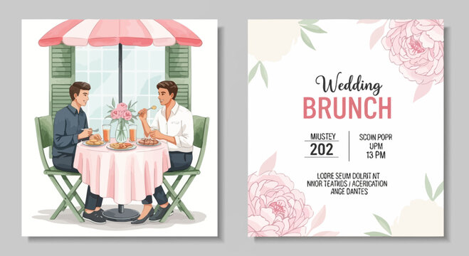 Elegant watercolor wedding brunch invitation design with romantic floral accents