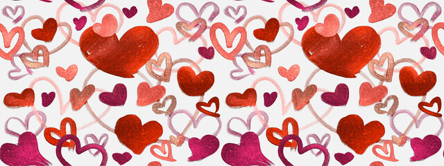 Seamless hearts pattern. Abstract painted hearts background. Concept love, valentine design.