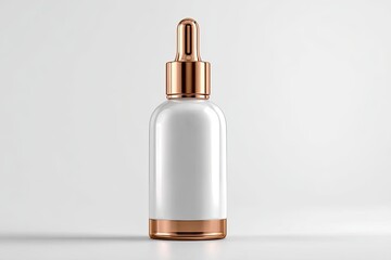 White cosmetic dropper bottle with copper accents
