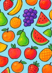 Colorful hand-drawn fruit pattern.