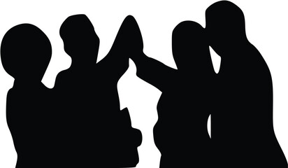 Group of  business People Silhouette Celebrating , Black silhouette of people raising hands in unity or celebration. Useful for teamwork, community, and social themes.
