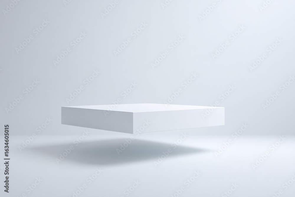 Poster floating rectangular object in minimalist setting creates sense
