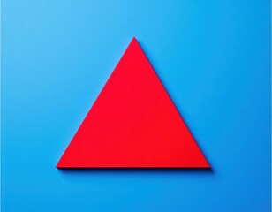 A flat red triangle centered on a solid blue background, bold minimalist geometry.