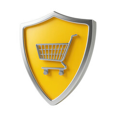 3d illustration of shopping cart inside a shield, isolated on transparent background