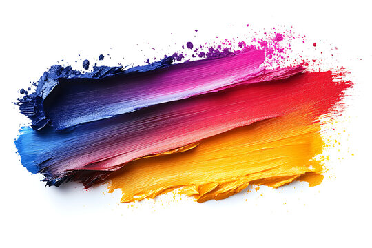 Colorful brush gradient of cool and warm colors, watercolor smear or paint swab, abstract acrylic blue and purple, red, yellow, orange, paint brush daub.